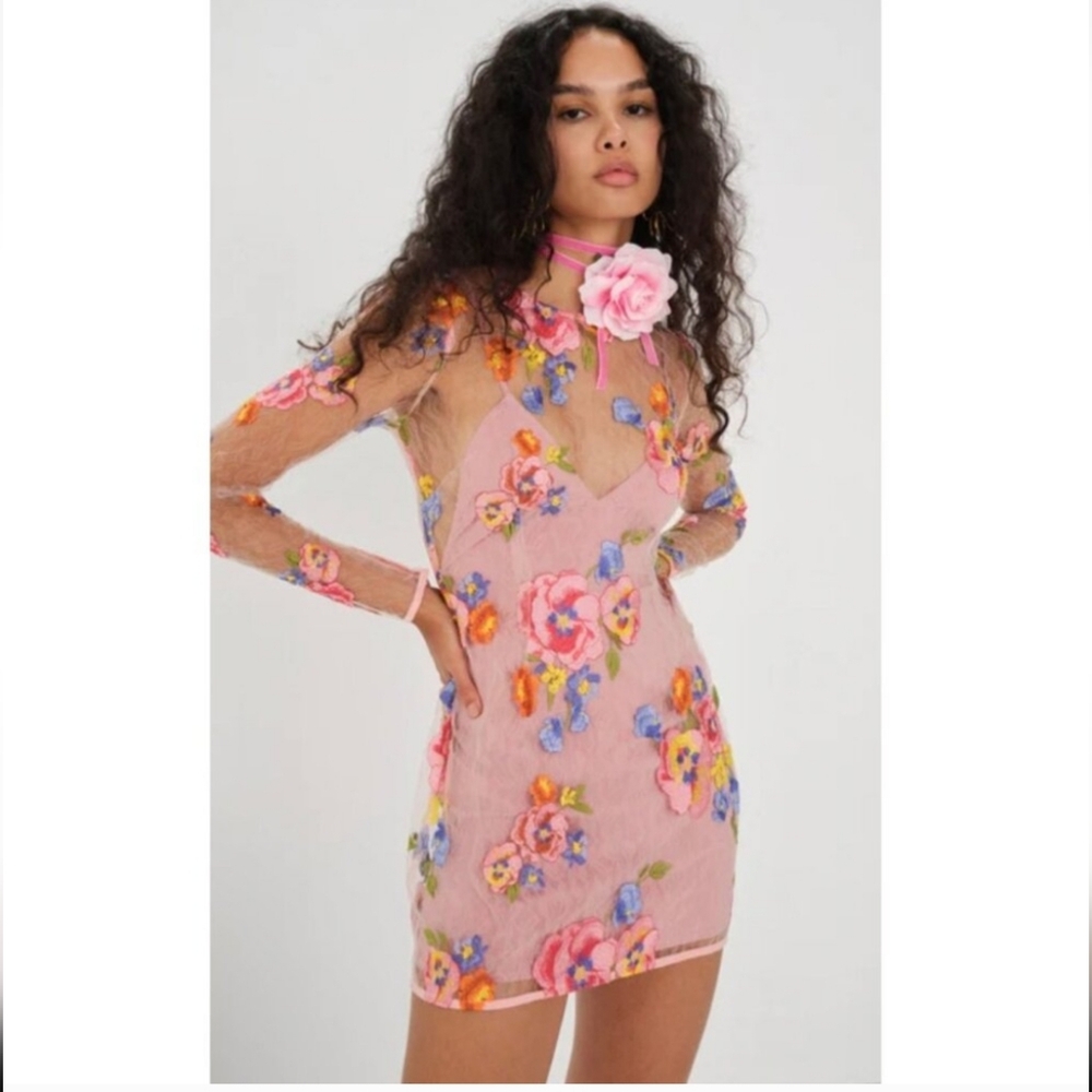 For Love And Lemons Pink Long Sleeve Bodycon Dress